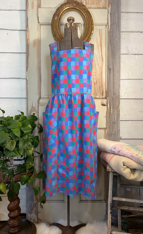 Vintage cotton checkered sleeveless dress with poc