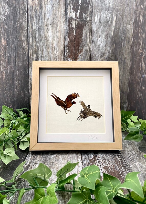 Fighting Cocks Pheasant Feather Framed Artwork