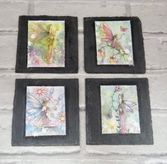 fairy home decor, flower fairies, slate coasters, gifts for her, girls bedroom accessories, unique gifts, magical tableware, pixie decor
