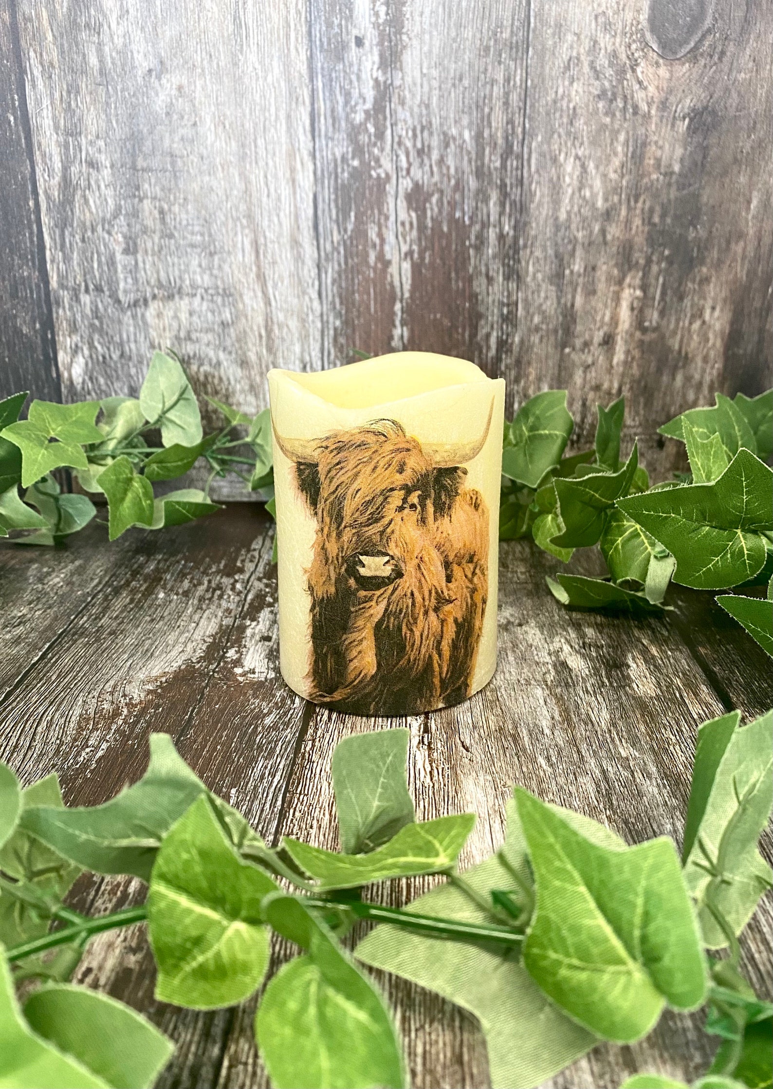 Unique Highland Cow LED Candle | Etsy