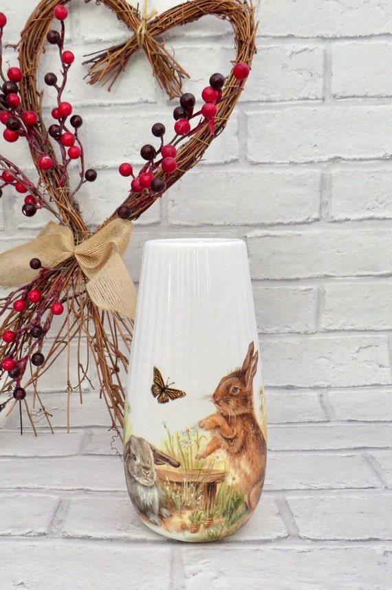 rabbit homeware, bunny decor, porcelain vase, white home ware, rustic homes, farmhouse living, country life, nature lover gift, unique vases