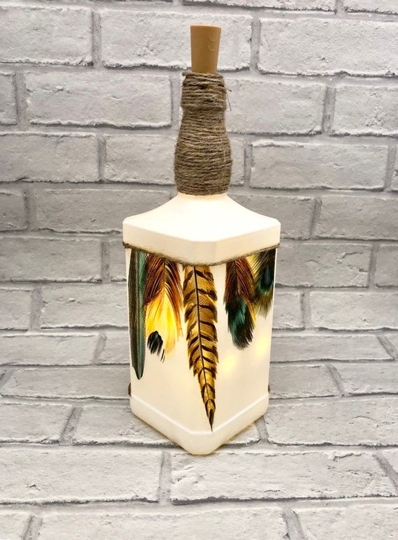 Spiritual feather large square whisky bottle light up glass bottle