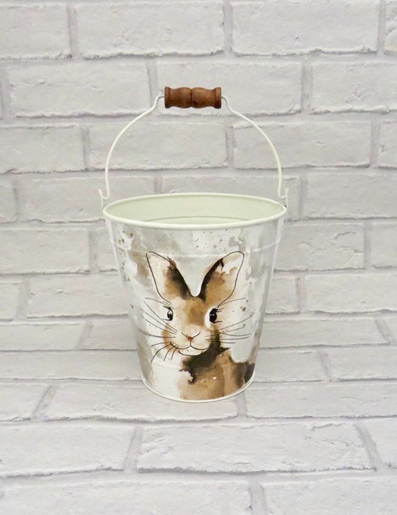 Unique rabbit gift, narrowboat buckets, utensil holder, rustic plant holder, small kindling holders, Easter gifts, bunny home decor,