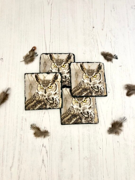 Rustic Slate Owl Coasters