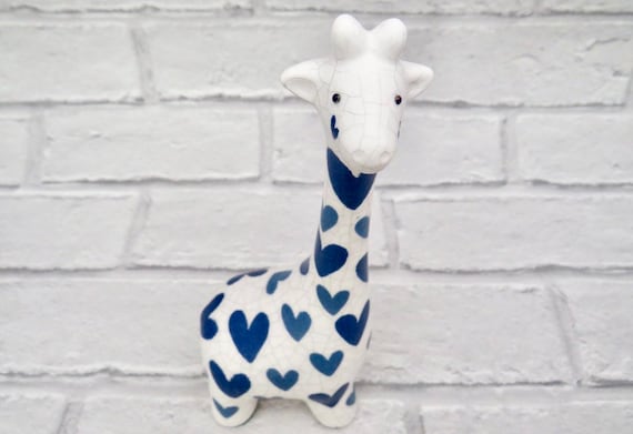 giraffe figurine, ornamental giraffes, heart home decor, gifts for mum, blue homeware, love hearts, Mother's Day present, animal lovers,