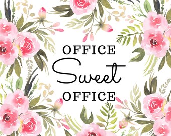 即時ダウンロード OFFICE sweet OFFICE 印刷可能 フレーム 壁アート キュービクル 花柄