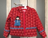 Red baby girls coat with hood and blue embroidered girl Warm spring kids jacket for 1,5 -2 years