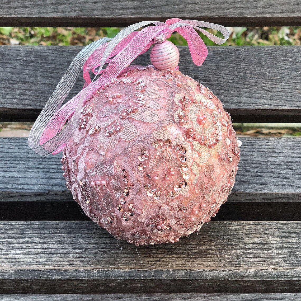 Large Christmas Ball Ornament Pink Lace Chic Xmas Tree Bauble Etsy