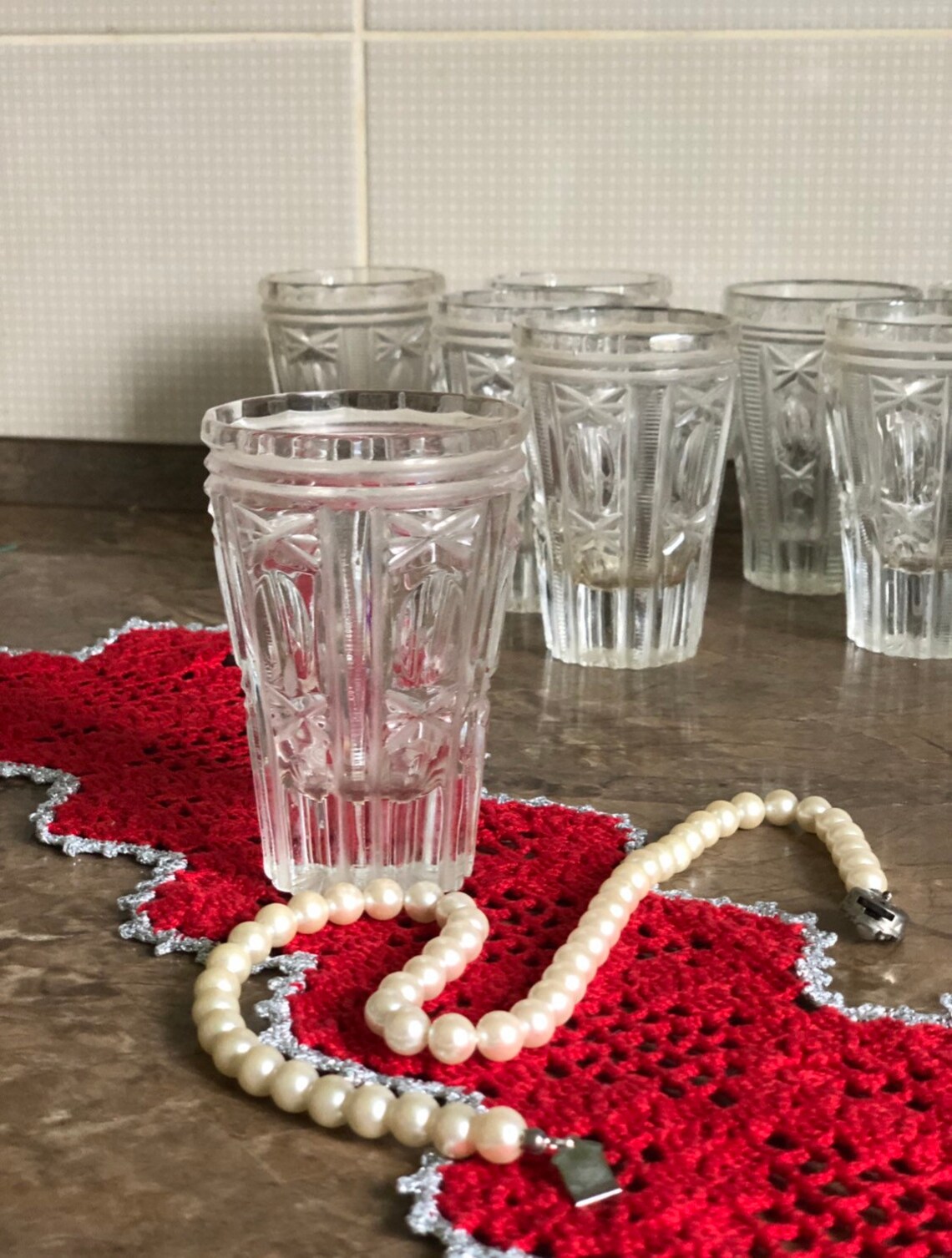 Vintage crystal highball glasses Diamond cut wedding tableware Etsy