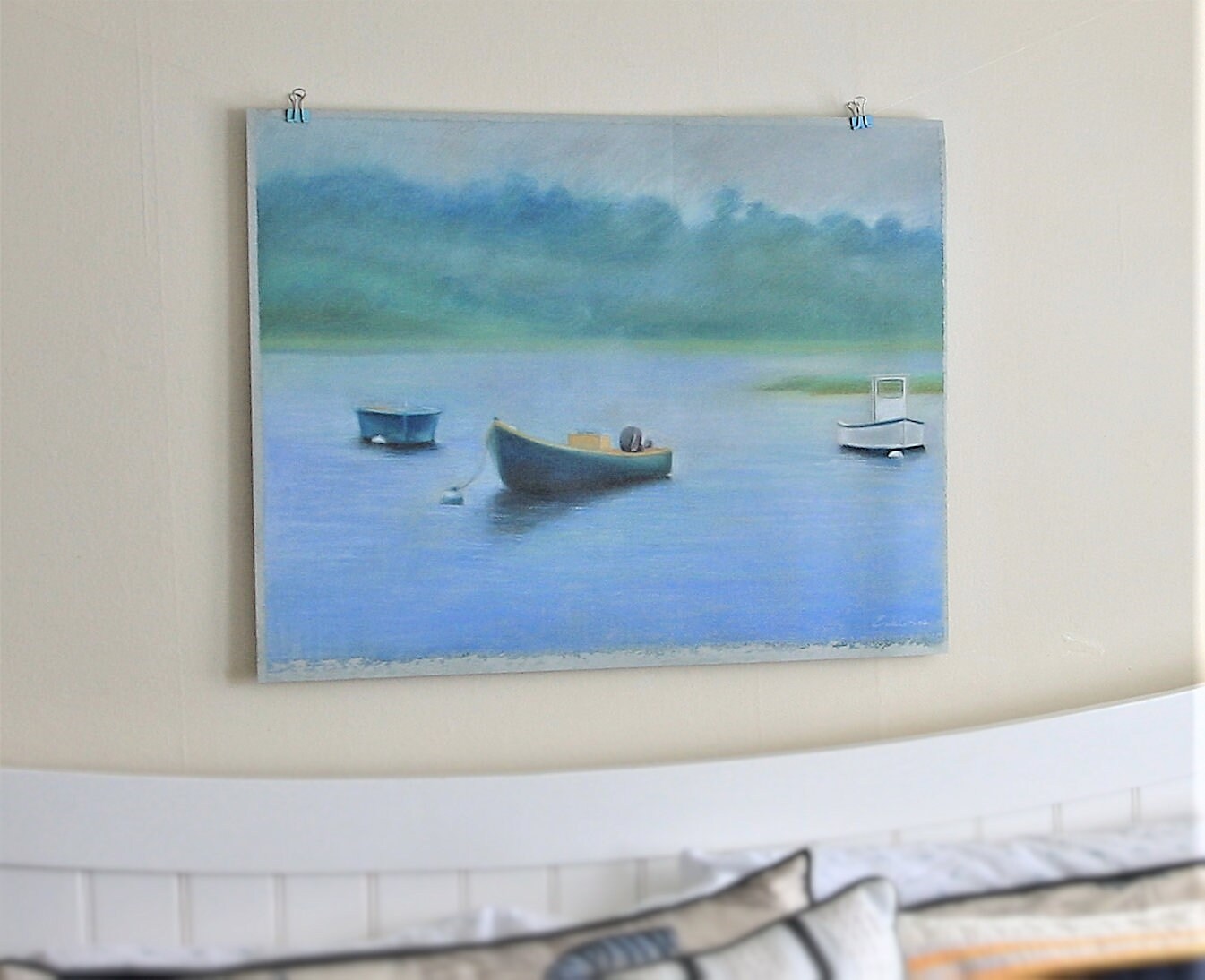 Pastel Art & Collectibles Colorful Boats in the Water Pastel Painting