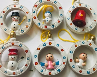 Vintage, German, Christmas Ornaments, Set of 5, Hand Painted, Holiday Decor, by VintageStudioSupply