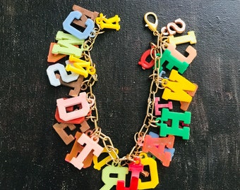 Cracker Jacks Vintage Charm Bracelet, Alphabet Letters, Nostalgia Jewelry, by VintageStudioSupply