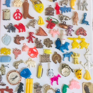 Cracker Jacks Charms, Set of 10 Toy Charms, Miniature Toys, Craft Supplies, Collectible Nostalgia by VintageStudioSupply