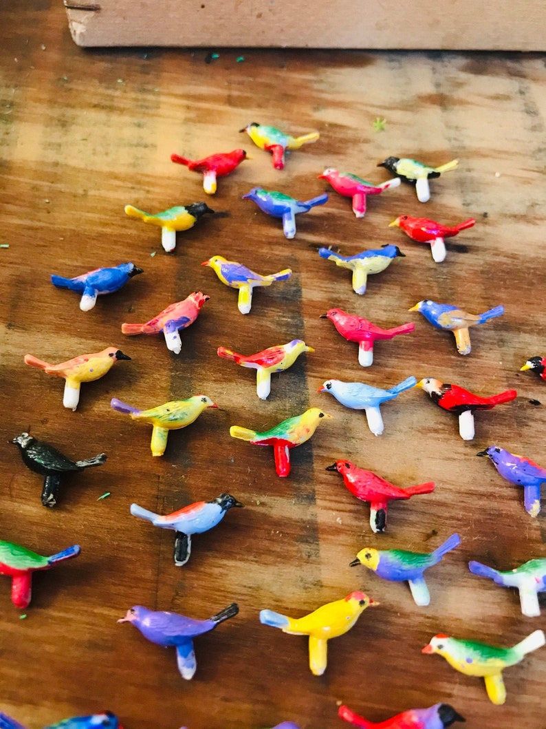 Teeny Tiny Birds, Set of Five, Miniature Song Birds, Hand Painted, Fairy Garden, Dollhouse, Diorama, Custom Colors, by VintageStudioSupply image 2