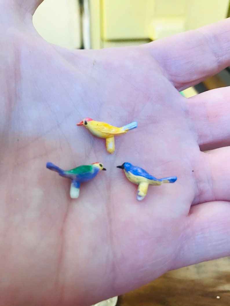 Teeny Tiny Birds, Set of Five, Miniature Song Birds, Hand Painted, Fairy Garden, Dollhouse, Diorama, Custom Colors, by VintageStudioSupply image 3