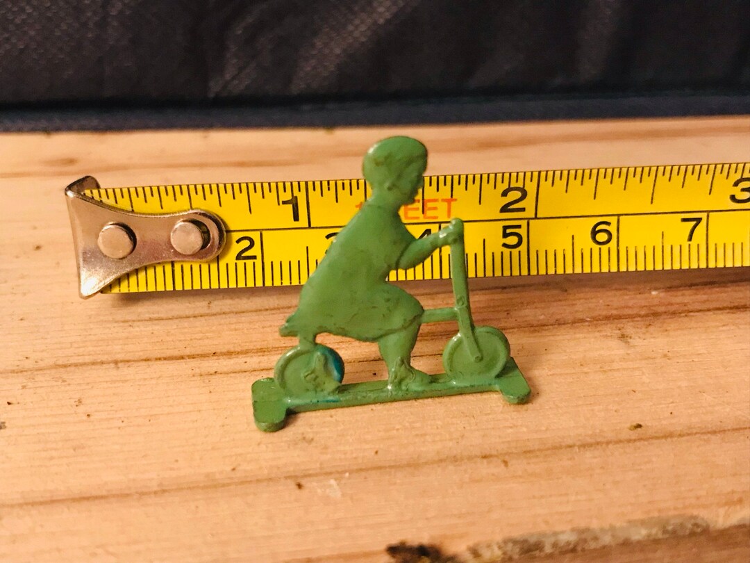 Cracker Jacks Prize Boy on a Scooter Green Painted Metal Etsy