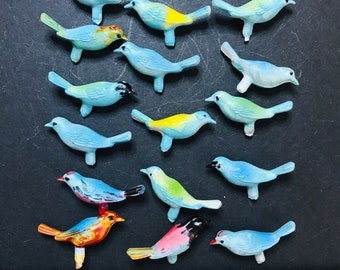 Miniature Song Birds, Hand Painted Birds, Aqua Blue Birds, Craft Supplies,Fairy Garden, Dollhouse, Set of Five Birds, by VintageStudioSupply