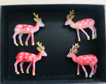 Miniature Gold Reindeer, Bucks, Set of Four, Dollhouse Toys, Holiday Decor, by VintageStudioSupply