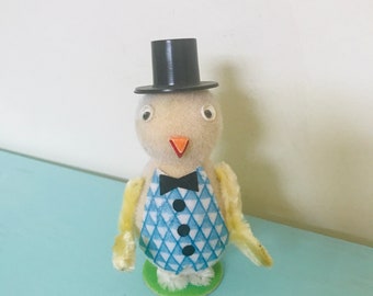 Vintage Easter Chicken, Flocked, Chenille, Top Hat, Made In Japan, Tuxedo By VintageStudioSupply