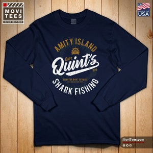 &quot;Quin&#39;s Haifisch-Fischer-Langarm-T-Shirt: &quot;&quot;Der weiße Hai&quot;&quot; 70er Jahre Film Shirt S-5XL.&quot;