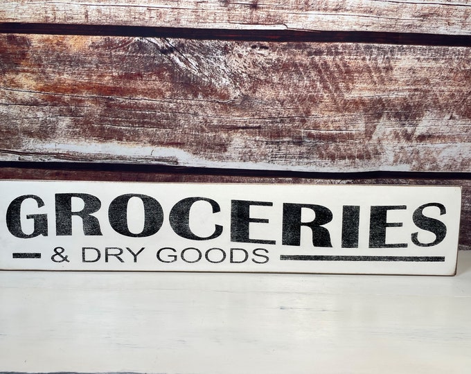 Groceries and Dry Goods Signs Primitive Wood Sign, Vintage Groceries