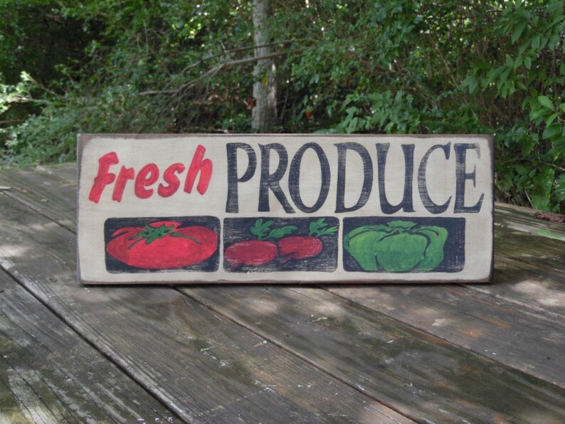 Fresh Produce Primitive Signs Rustic Fresh Produce Sign Farm | Etsy