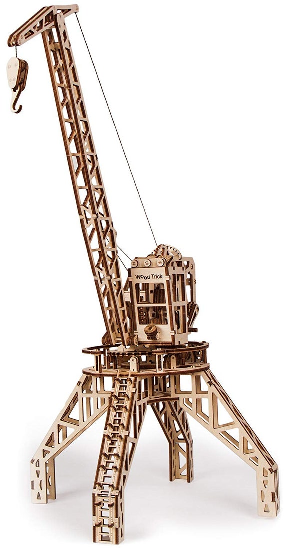 Wood Trick Tower Crane Building Mechanical Models 3D Wooden Puzzles DIY Toy Assembly Gears Constructor Kits for Kids Teens and Adults