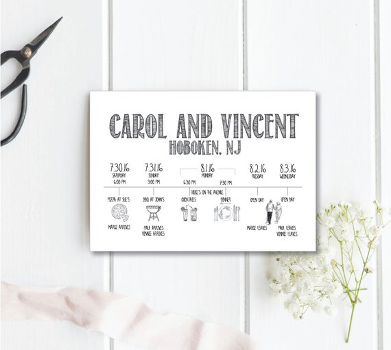sketched wedding weekend itinerary wedding timeline wedding etsy wedding day itinery