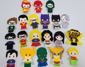 Super Hero Finger Puppets, DC Hero Finger Puppets, Hero Finger Puppets, Super Hero Puppets, Felt Finger Puppets, Quiet Time Toys