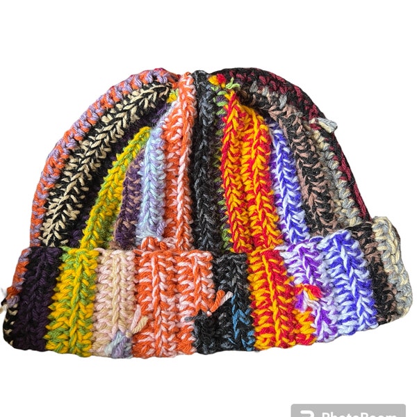 Scrap Yarn Beanie, Scrap Crochet Hat, Streetwear Beanie, Multicolor Beanie, Crochet Beanie, Recycled Beanie, Funky Beanie, Boho Beanie