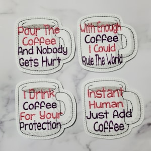 Funny Embroidered Coffee Coaster Set: Faux Leather Drink Coasters