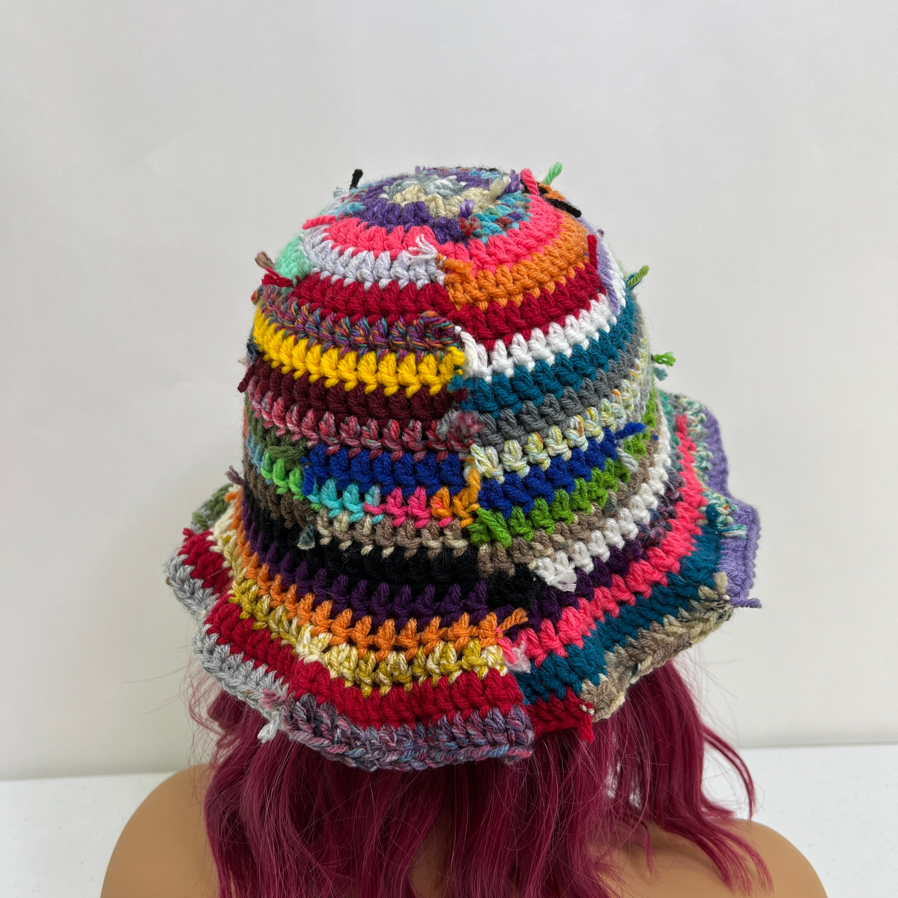 VTG Y2K Handmade Crochet Bucket Hat Multicolor‎ Scrap Yarn Funky Artsy Unisex Multicolor Crochet Bucket Hat: Funky Scrap Yarn Beanie - Etsy main image 3