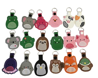 Embroidered Squishy Keychain: Kawaii Animal Key Fob, Backpack Charm