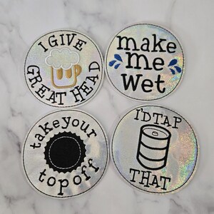 Beer Themed Funny Coasters Faux Leather Embroidered
