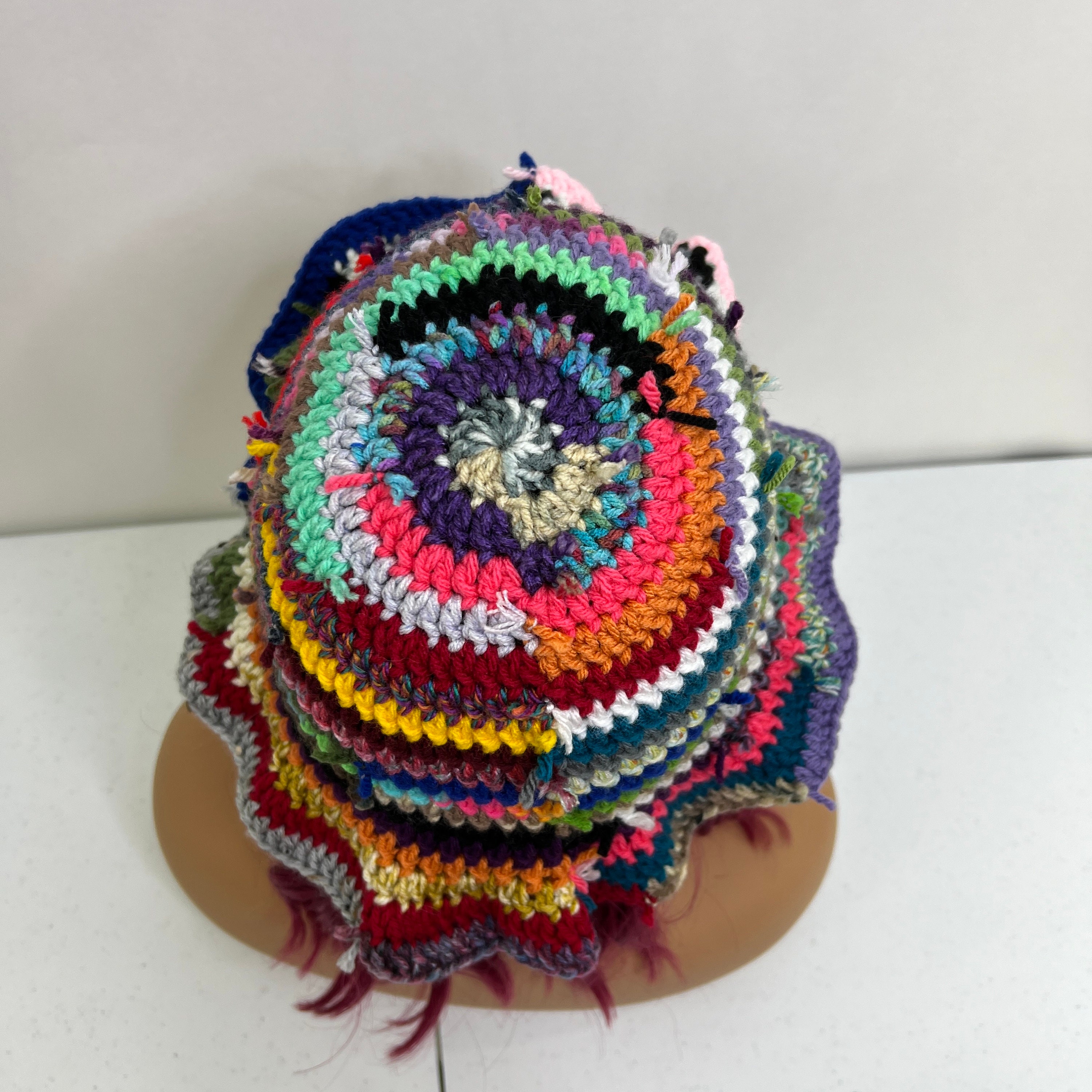 VTG Y2K Handmade Crochet Bucket Hat Multicolor‎ Scrap Yarn Funky Artsy Unisex Multicolor Crochet Bucket Hat: Funky Scrap Yarn Beanie - Etsy main image 2