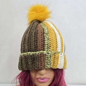 Brown Beanie, Striped Beanie, Streetwear Beanie, Multicolor Beanie, Crochet Beanie, Recycled Beanie, Funky Beanie, Boho Beanie