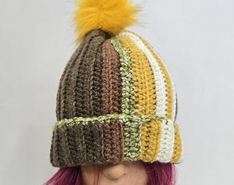 Crochet Striped Beanie: Funky Multicolor Acrylic Winter Hat