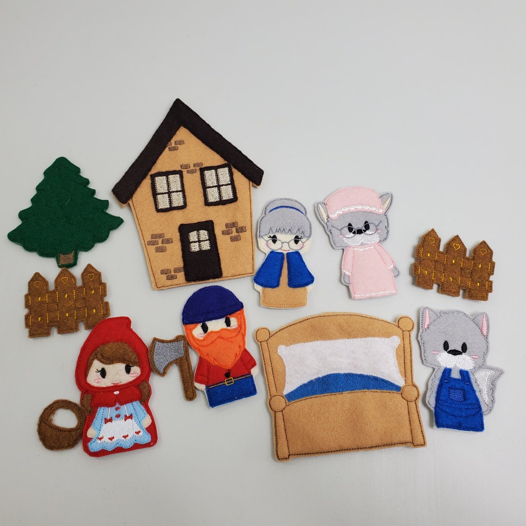 あかずきん フェルト人形セット 赤ずきんちゃんのフェルト指人形：童謡ごっこ遊び - Etsy 日本