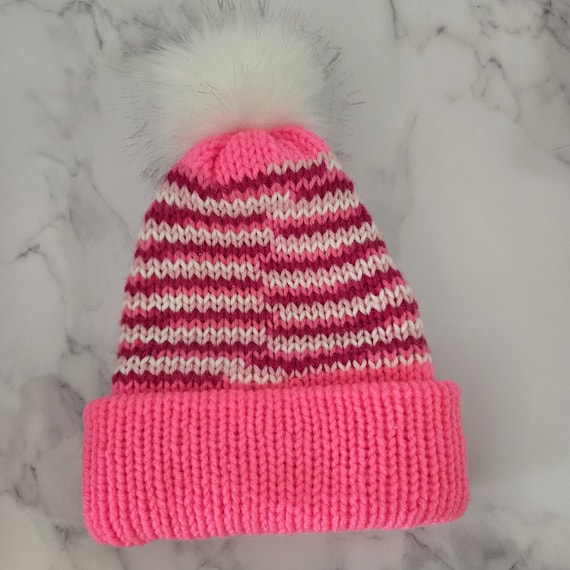 Pink Stripe Knit Beanie: Funky Multicolor Acrylic Hat - Etsy  display picture 2