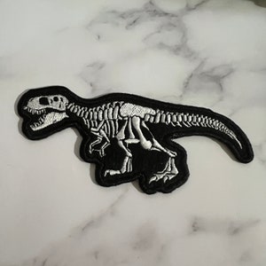 T-Rex Skeleton Embroidered Iron On Patch: Dinosaur Punk Style