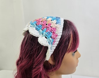 Crochet Boho Headband: Handmade Cotton Hair Scarf Y2K