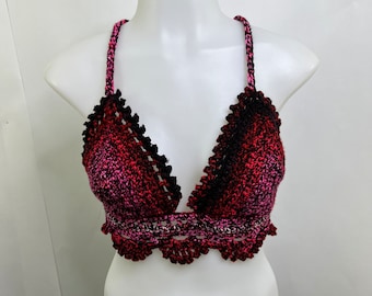 Handgjord virkad bralette-topp: Medium akryl boho festival-bh