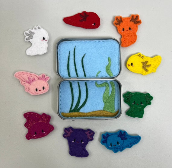 Axolotl Toy, Axolotl Felt, Busy Tin, Axolotl Embroidery, Axolotl