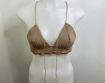 Handvirkad bralette-topp: Medium bomulls-boho-crop