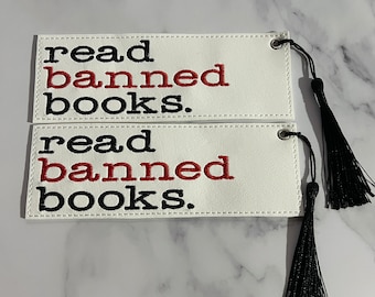 Funny Embroidered Bookmark: 'Read Banned Books' Faux Leather Page Holder
