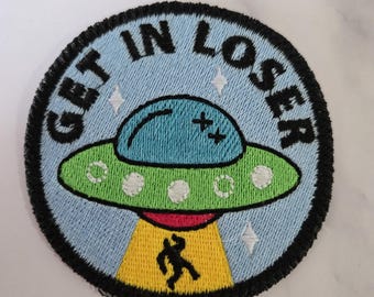 Alien Embroidered Iron On Patch: Snarky Punk UFO Applique