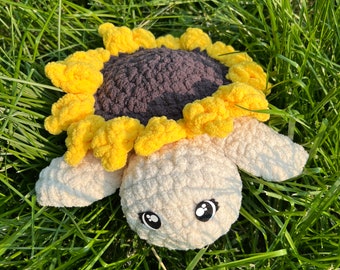 Crochet Sunflower Turtle Plushie, Stuffed Animal Toy