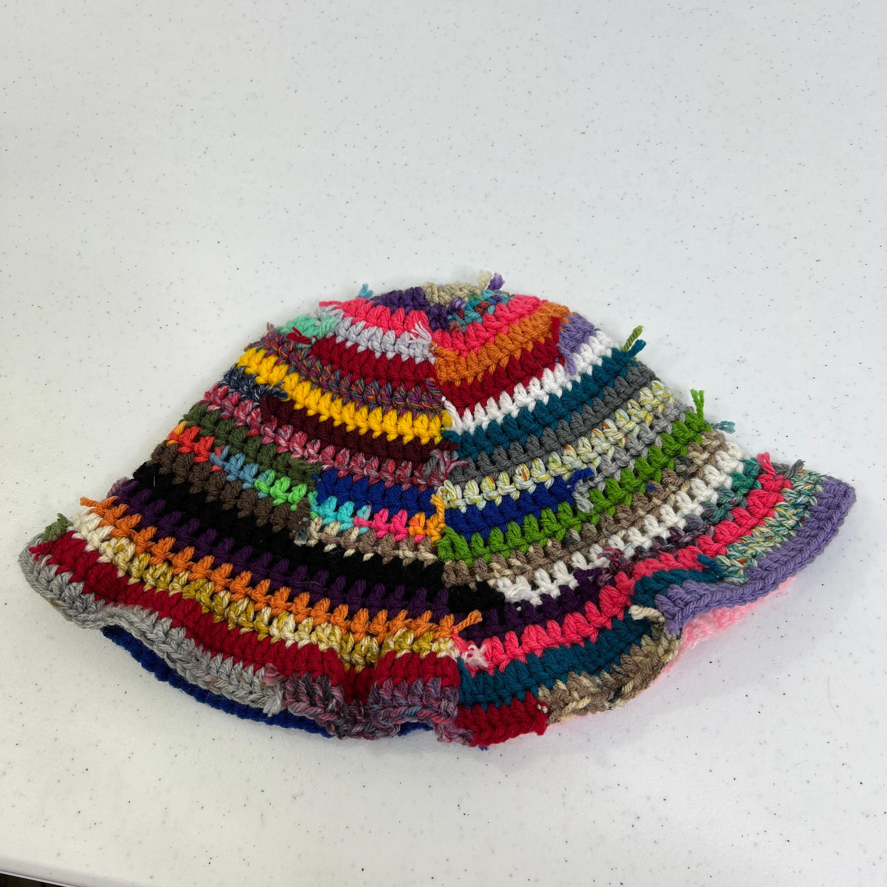 Multicolor Crochet Bucket Hat: Funky Scrap Yarn Beanie - Etsy
