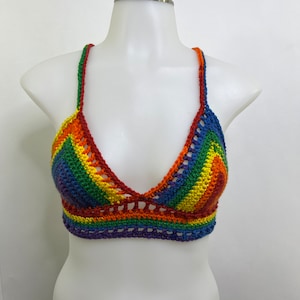 Handmade Crochet Bralette Top: Rainbow Pride Festival Outfit