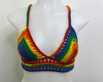 Handmade Crochet Bralette Top: Rainbow Pride Festival Outfit